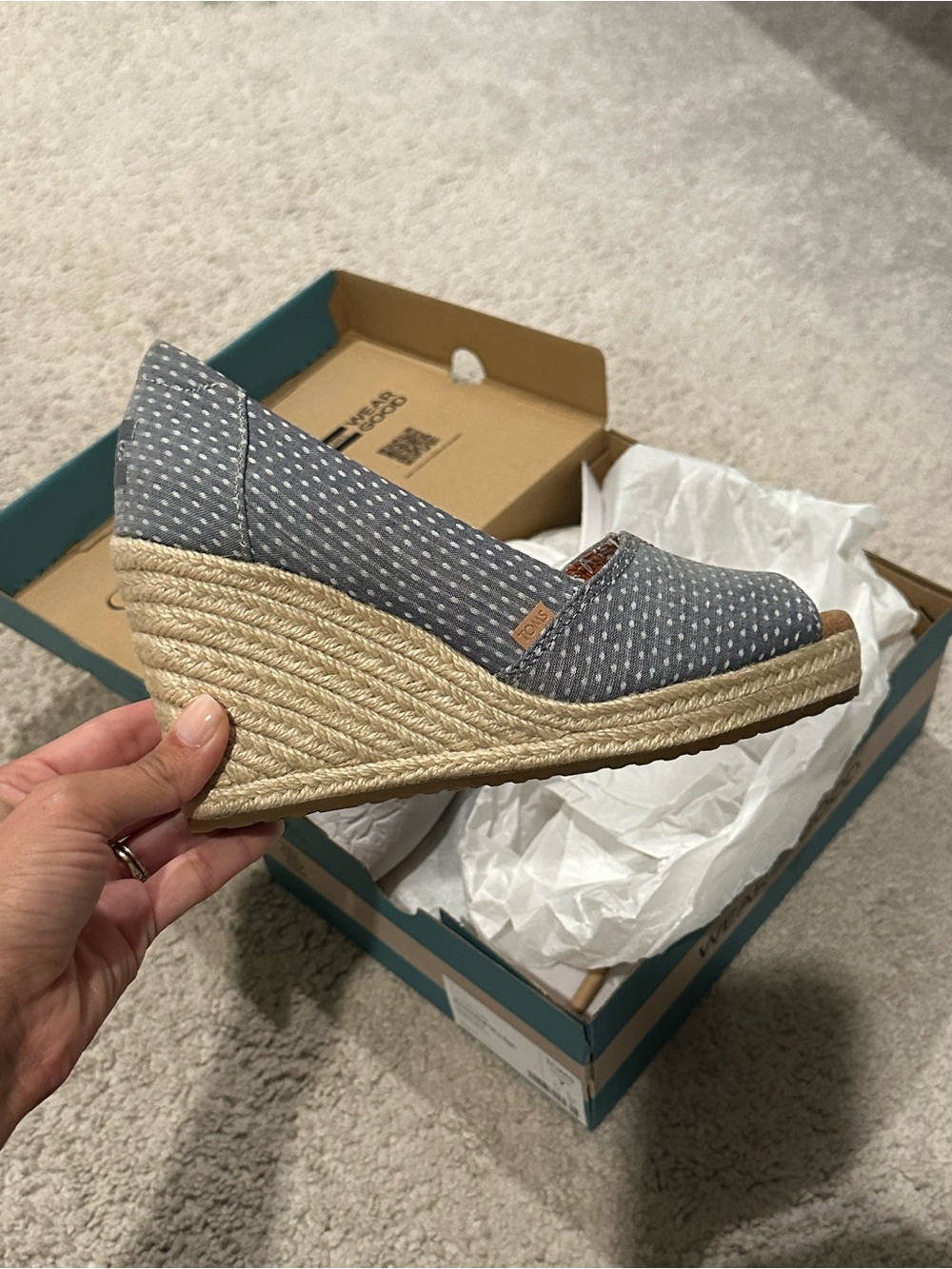 Toms Blue Polka-Dot Espadrille Wedge